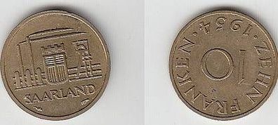 10 Franken Saarland Messingmünze 1954 vz