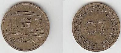 20 Franken Messing Münze Saarland 1954 ss