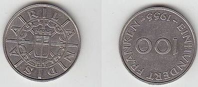 100 Franken Messing Münze Saarland 1955 vz+