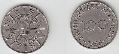 100 Franken Messing Münze Saarland 1955 ss+