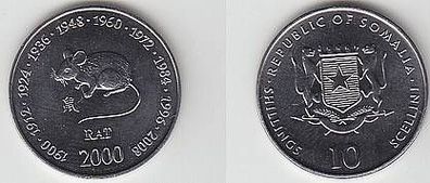 10 Shillings Münze Somalia Tierkreiszeichen Ratte 2000