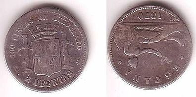 2 Pesetas Silber Münze Spanien 1870