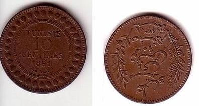 10 Centimes Kupfer Münze Tunesien 1891