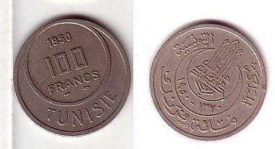 100 Francs Nickel Münze Tunesien 1950