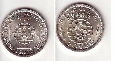 20 Escudos Silber Münze Port. Angola 1952