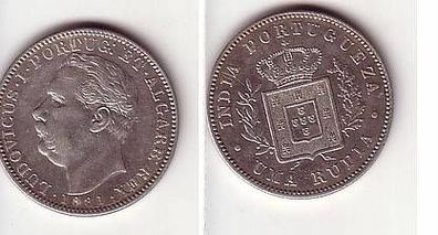 1 Rupie Silber Münze Portugiesisch Indien 1881