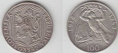 100 Kronen Silber Münze Tschechoslowakei 1948
