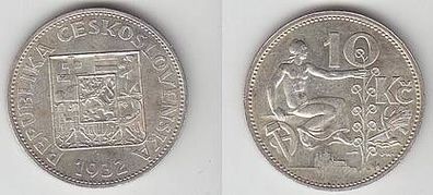 10 Kronen Silber Münze Tschechoslowakei 1932