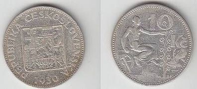 10 Kronen Silber Münze Tschechoslowakei 1930