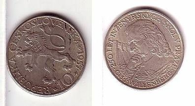 10 Kronen Silber Münze Tschechoslowakei 1957