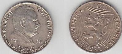 100 Kronen Silber Münze Tschechoslowakei Gottwald 1951