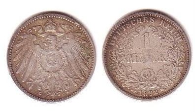 1 Mark Silber Münze Deutsches Kaiserreich 1892 G