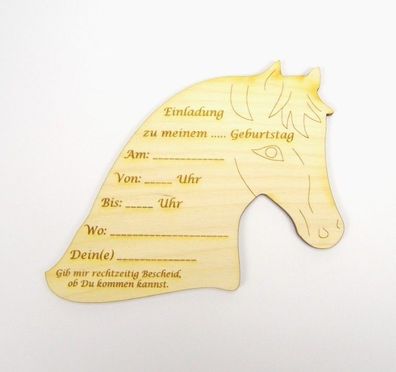 Einladungskarte Holz Pferd zum Beschreiben, Kindergeburtstag Einladung
