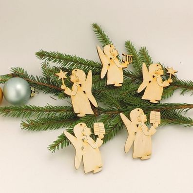 Engel 7 cm 5 Stück zum Anhängen Holz Weihnachten Advent Baumschmuck Deko