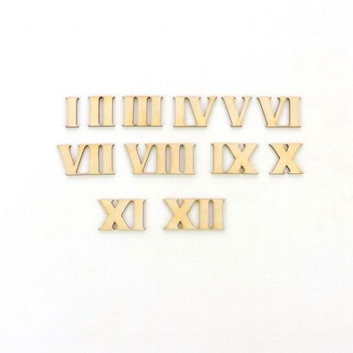 Römische Ziffern Zahlen 1 bis 12 aus Holz in 25mm Höhe zum Basteln für Uhren