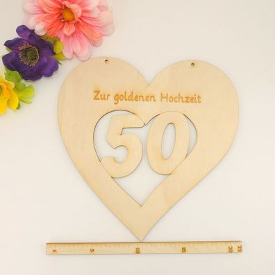 Goldene Hochzeit Geschenkidee, Herz aus Holz, 50 Jahre Brautpaar, Geschenk Deko