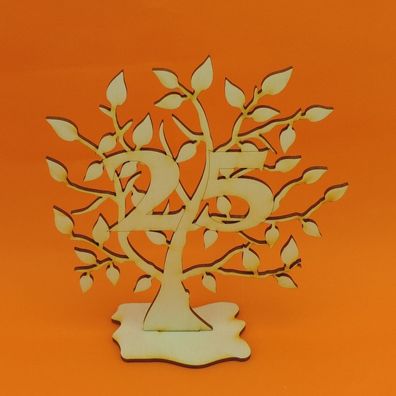 Lebensbaum mit der Zahl 25 aus Holz ,16 cm, Geburtstagsgeschenk, Silberhochzeit