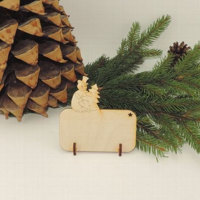Tischkarte aus Holz, Schneeman mit Tanne, Blanko oder mit Gravur Weihnachten