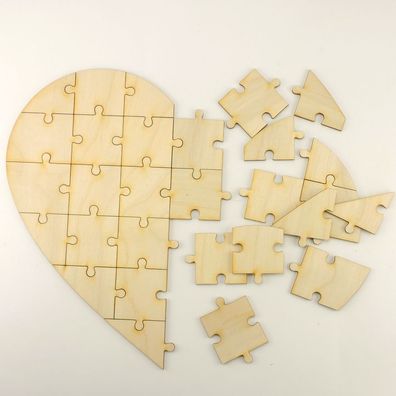Herzpuzzle zum selber gestalten, aus Holz 30 Teile Basteln, Kinder Hochzeit