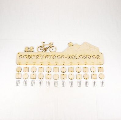 Geburtstagskalender Dauerkalender für Familie, Geschenk Holz 48cm, Berg Fahrrad