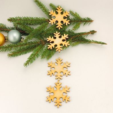 Schneeflocken mit 2 Löcher 4er Set zum Anhängen Weihnachtsbaum Holz 7 cm Advent