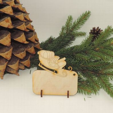 Tischkarte aus Holz, Nikolaus-Schlitten, Blanko oder mit Gravur Weihnachten