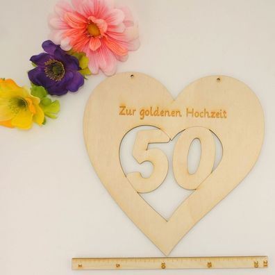 Geschenk zur Goldenen Hochzeit 50 Jahre Holzherz zum Anhängen 20cm