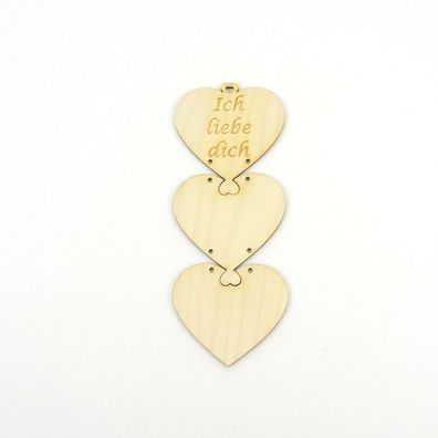 Herz untereinander 3er Set mit eigener Gravur, Liebe Grüsse, aus Holz