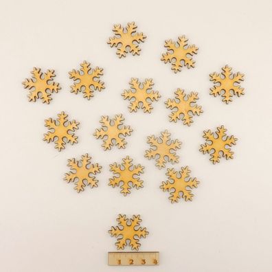 15 Schneeflocken, Eiskristall in 3,5 cm aus Holz Streuteile, Weihnachten Advent