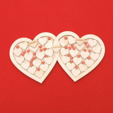 Spiel für Brautpaare, Hochzeitsversprechen auf Doppelherz, 3 gravierte Herzen