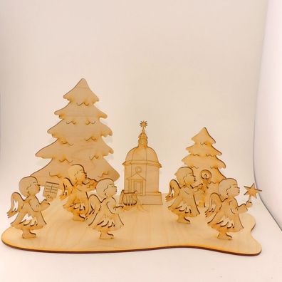 Weihnachtsplatte mit Engeln 9 Teile Holz Tischdekoration Advent Weihnachten