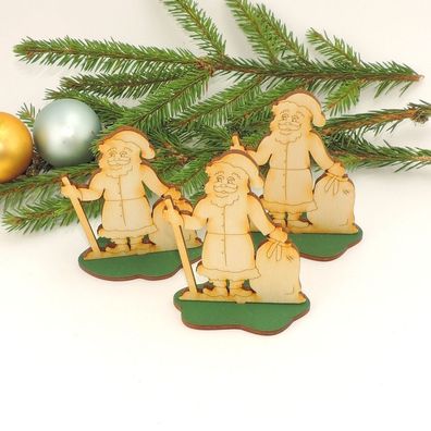 Nikolaus mit grünem Fuß, 3 Stck. 9cm Holz Natur Advent Christmas Weihnachtsmann