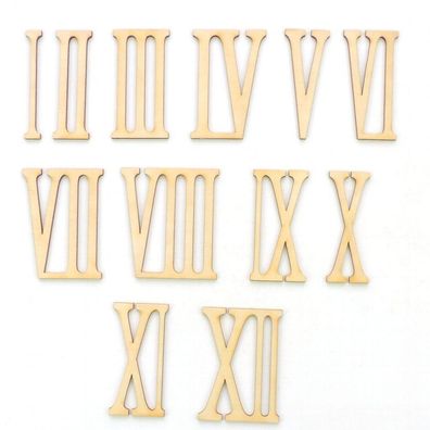 Römische Zahlen 1 bis 12 aus Holz 80mm Höhe schmale Variante zum Basteln