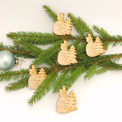 Schneemann mit Tannenbaum 5 Stück Holz 5cm Weihnachten Advent Anhängen Geschenk