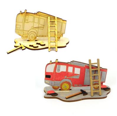Kreativ Set für Kinder, Geschenk, Feuerwehr, zum Kindergeburtstag, malen Holz