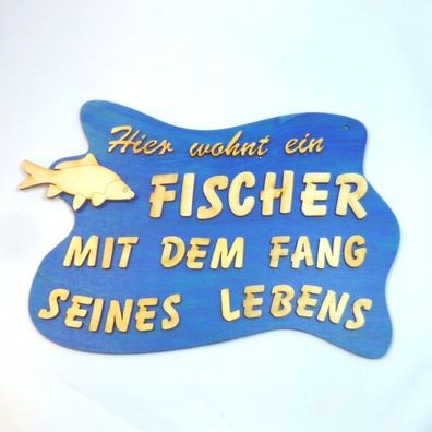 Türschild für Fischer aus Holz Karpfen Geschenkidee Geburtstag blau