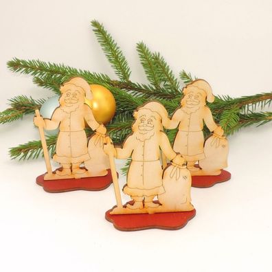 Nikolaus mit rotem Fuß 9cm 3 stück Holz Natur Advent Christmas Weihnachtsmann