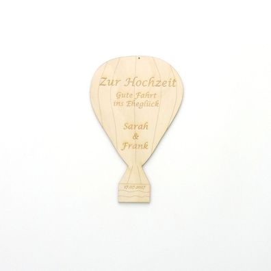 Heißluftballon Personalisiert Brautpaar, Hochzeitsgeschenk aus Holz 18cm