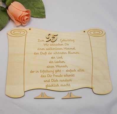 Geburtstagsgeschenk Glückwünsche auf einer Holztafel graviert zum 95. Geburtsatg