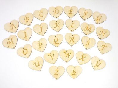 Herz aus Holz mit Buchstaben graviert, 8cm Deko Hochzeit Geburtstag zum anhängen
