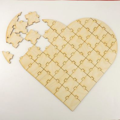 Puzzle aus Holz in Herzform 47 Teile Gästebuch Hochzeitsspiel Geburtstag Basteln