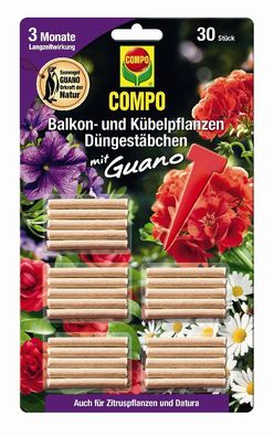 COMPO Balkon- und Kübelpflanzen Düngestäbchen mit Guano, 30 Stück