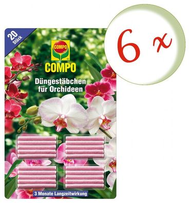 6 x COMPO Düngestäbchen für Orchideen, 20 Stück