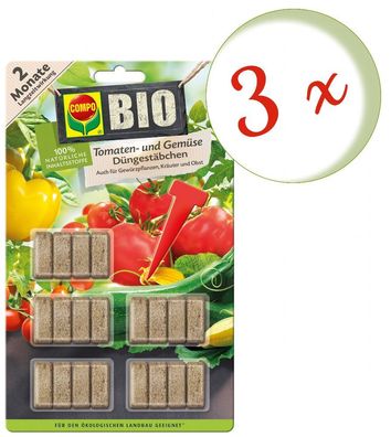 3 x COMPO BIO Tomaten- und Gemüse Düngestäbchen, 20 Stück
