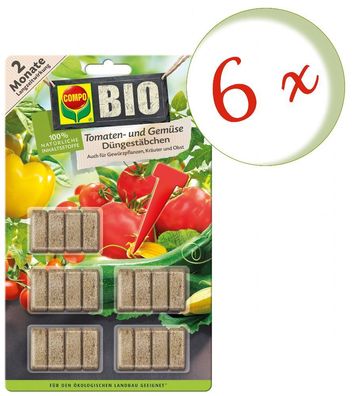 6 x COMPO BIO Tomaten- und Gemüse Düngestäbchen, 20 Stück