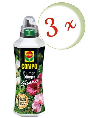 3 x COMPO Blumendünger mit Guano, 1 Liter