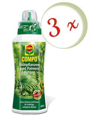 3 x COMPO Grünpflanzen- und Palmendünger, 500 ml