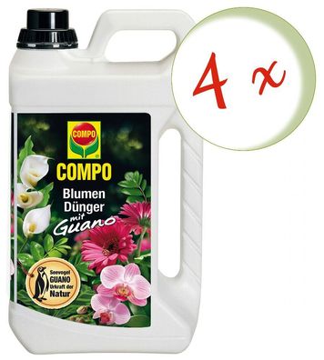 4 x COMPO Blumendünger mit Guano, 5 Liter