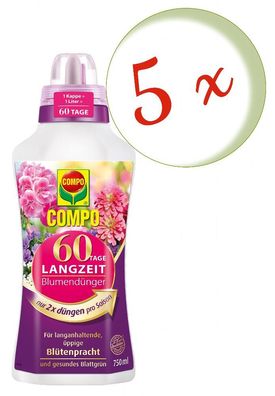 5 x COMPO 60 Tage Langzeit Blumendünger, 750 ml