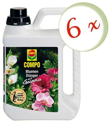 6 x COMPO Blumendünger mit Guano, 2,5 Liter